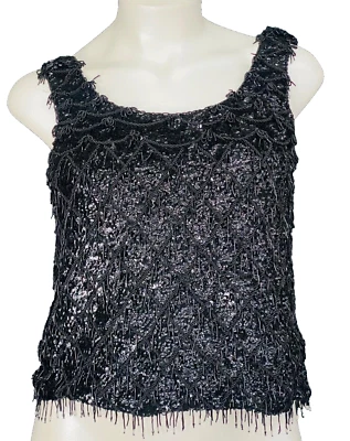 Suéter De Colección Años 50 Negro Con Cuentas, Sin Mangas Pin-up Años 20 Camiseta Sin Mangas Formal L XL Foto 1 de 4