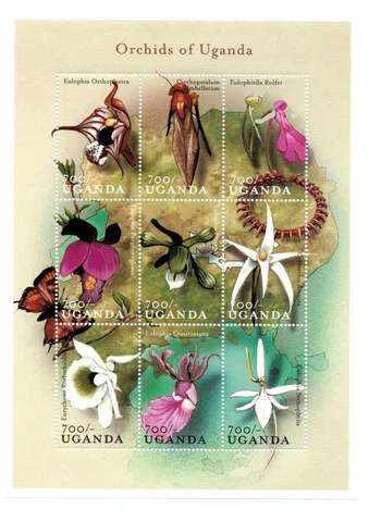 Uganda Flowers on stamps - Orchids Of Uganda Sheet of 9 Stamps - MNH Cover