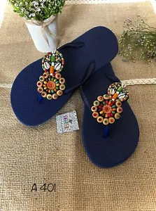 Women's Casual Slippers Beaded Flip Flops Handmade Design Ladies Sandals Beauty - Picture 1 of 7