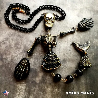 Santa Muerte Magic Macabre Necklace Pendant Skull Skeleton Siren Mermaid Jewelry - Image 1 of 4