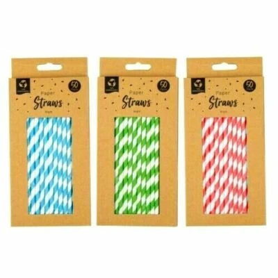 Paquete de 50 pajitas de papel ecológicas 100% biodegradables surtidos de colores - fiesta  Foto 1 de 4