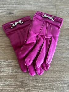 COACH Womens Leather Gloves Pink Size 7.5 Small Cashmere Lining Silver Clip - Picture 1 of 8