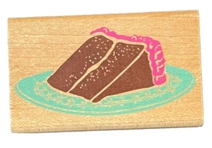 A Slice of Cake Birthday Food Sweet Dessert Baked Goods Pastry Wood Rubber Stamp - Picture 1 of 4