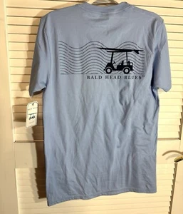 Bald Head Blues Small T Shirt Unisex Blue Surfboard On Golf Cart New - Picture 1 of 9