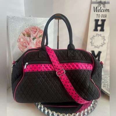 Bolsa de viagem acolchoada Belvah elegante preta e rosa bolinhas - Imagem 1 de 4