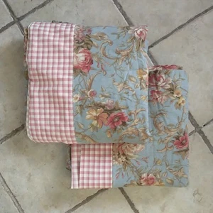 VTG Blue Red Floral Curtains Check French Country Lined 2 Panels 52x84" - Picture 1 of 7
