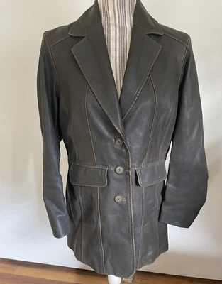 Isabella птица коричневый искусственно состаренный натуральной кожи кнопка спереди куртка, размер MP - Изображение 1 из 4