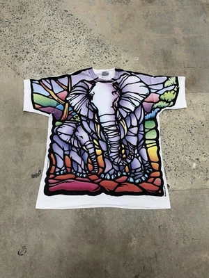 Vintage 90s Liquid Blue Elephant AOP Tee All Over Print Single Stitch 1993 Rare - image 1 of 4