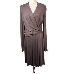 Vestido para mujer MM LA FLEUR New York marrón envolvente sintético 8 manga larga drapeado midi - Imagen 1 de 10