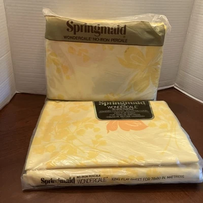 Vtge70’s Springmaid King Flat Fitted Set Yellow Butterfly Mariposa AS IS READ - Image 1 of 4