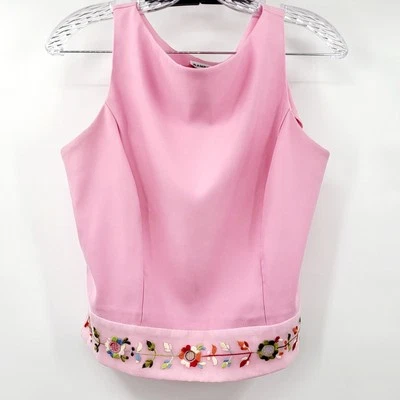 Rampage Pink Embroidered Floral Hem Lined Sleeveless Shell Tank Women’s Size M - Image 1 of 4