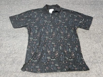 Vintage Axis Polo Shirt Mens M Black 90s Abstract Print Geometric  - Image 1 of 4