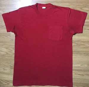 Vintage 70/80s Blank Red Selvedge Pocket T-Shirt Mens L Single Stitch USA Made - Bild 1 von 9