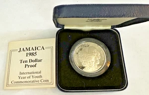 MONETA COMMEMORATIVA JAMACIA 10 DOLLARI 1985 PROVA ARGENTO - Foto 1 di 3