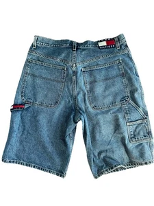 Vintage Y2K Tommy Hilfiger Jean Shorts Big Flag Baggy Carpenter Cargo Mens 36 - Picture 1 of 7