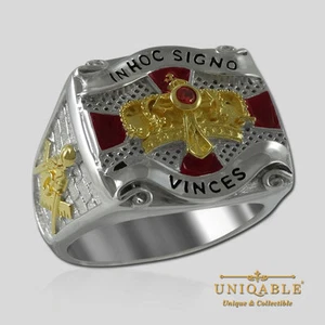 Knights Templar Ring Sterling Silver Masonic Cross Crown Gold Pld by UNIQABLE - Picture 1 of 12