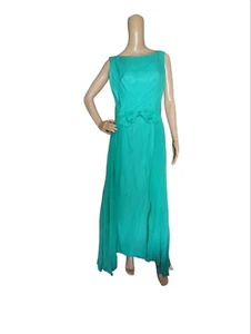Vintage 50s Stephen O'Grady Green Chiffon Hostess Cocktail Party Dress Size 16 - Picture 1 of 12