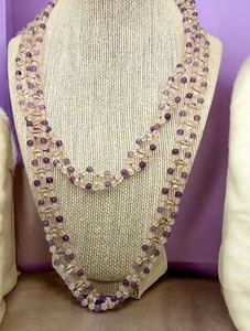 Vintage Beaded Strand Necklace Handcrafted Purple with Gold Tone Accents 42 Inch - Picture 1 of 7