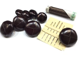 KIT RIPARAZIONE LODEN 8 BOTTONI MARRONI + COTONE +AGHI - Picture 1 of 2