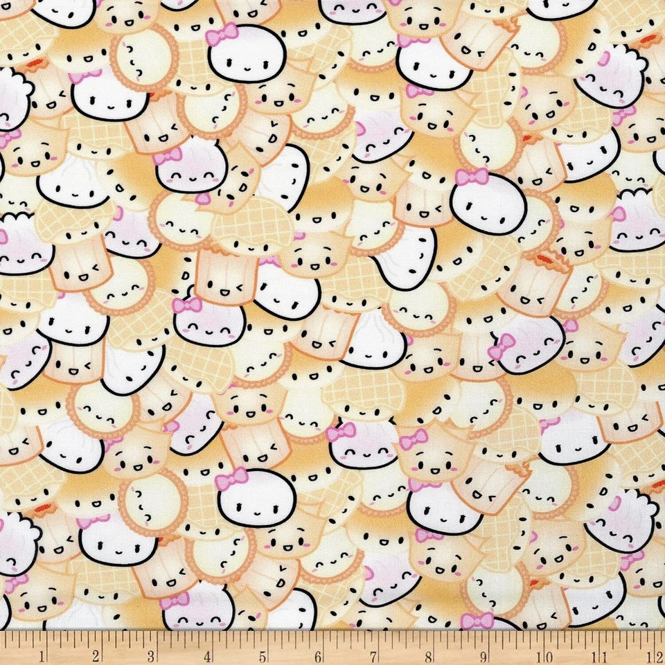 Dimsum Wonton Child's Baby Nursery Yellow Happy Faces tossed Cotton Fabric bty - Image 1 of 1