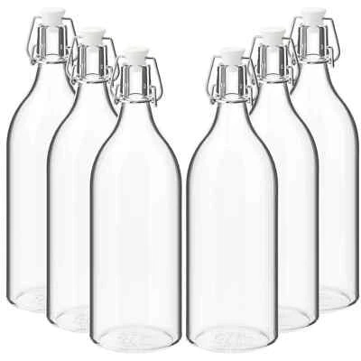 6x Clip Top Water Bottle 1 L Round Glass Bottle Flip Top Glass Bottles 1000ml - image 1 of 3