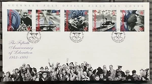 Guernsey 9.5.1995 50th Anniversary of the Liberation FDC WW11, Churchill, Troops - Picture 1 of 9