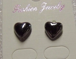 HEART Shape Blackish Silver Tone Stud Earrings 1 cm Silver Tone Backs - Picture 1 of 4