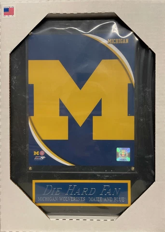 DIE HARD FAN MICHIGAN WOLVERINES FRAMED 8X10 PHOTO-MAN CAVE-12X15 WALL PLAQUE Cover