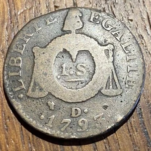 PIECE DE 1 SOL AUX BALANCES L’AN II 1793 D (1131) TEXTE DE LOI - Imagen 1 de 2