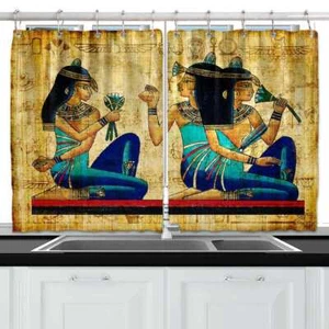 Fun Ancient Egypt Curtains for Kitchen Bedroom Cafe Home Décor 2 Panels w/ Hook - Picture 1 of 9