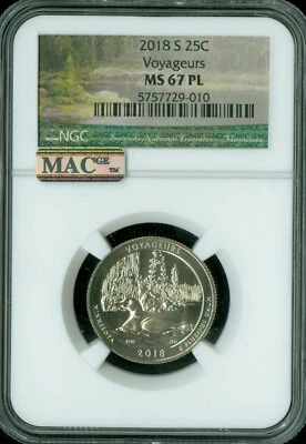 2018 S VOYAGEURS QUARTER NGC MS67 PL PQ 2ND FINEST GRADE MAC SPOTLESS .  - Image 1 of 2