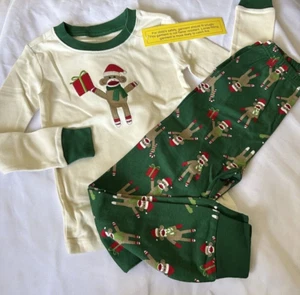 NEW Gymboree Kid Boy 5 SOCK MONKEY Holiday Gymmies PJs Pajama Set Christmas 2012 - Picture 1 of 5