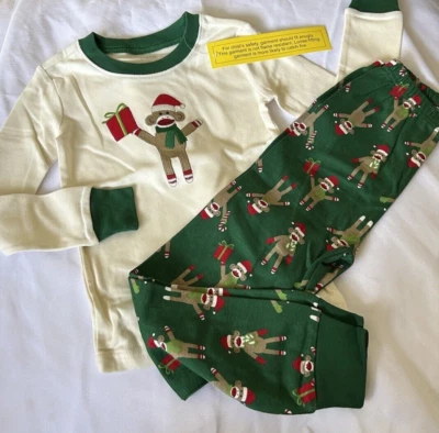 NEW Gymboree Kid Boy 5 SOCK MONKEY Holiday Gymmies PJs Pajama Set Christmas 2012 - Image 1 of 4