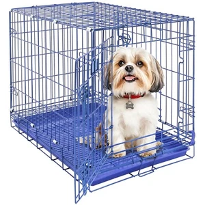 Homey Pet 30" Blue Foldable Metal Wire Dog Crate Cage Kennel W/Floor Grid & Tray - Picture 1 of 9