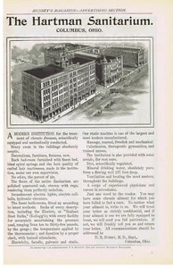 1900 Hartman Sanitarium Columbus, Ohio Print Ad - Picture 1 of 1