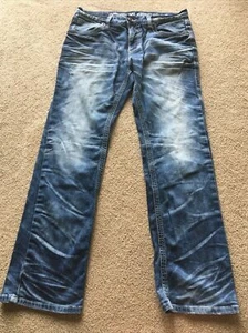 American Fighter Buckle Men's Distressed 32 Regular Blue Low Rise Denim Jeans - Picture 1 of 10