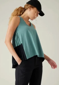 ATHLETA Swing Forward Pleated Tank Teal/Black sz Medium ULTRA LIGHTWEIGHT-RT$109 - Picture 1 of 10