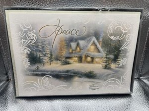 Christmas Peace ~ Snow ~ Home - Thomas Kinkade Box of 16 Glitter Christmas Cards