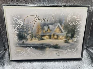 Weihnachtsfrieden ~ Schnee ~ Zuhause - Thomas Kinkade Box mit 16 Glitzer Weihnachtskarten - Bild 1 von 3