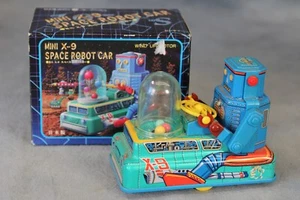 Vintage Masudaya Japan Mini X-9 Space Robot Car Wind Up Tin Toy Boxed 1997 - Bild 1 von 5