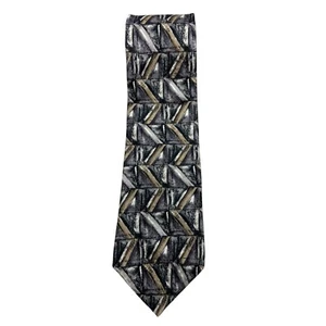 Croft & Barrow Black Beige Geometric Design Men's Neck Tie Made in USA 100% Silk - Picture 1 of 5