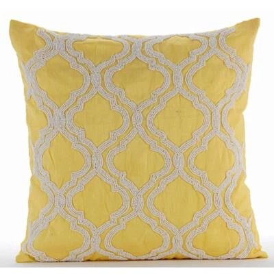 Square Decorative Cushion Case Yellow 16"x16", Home Decor Silk - Kainoosh - Image 1 of 3