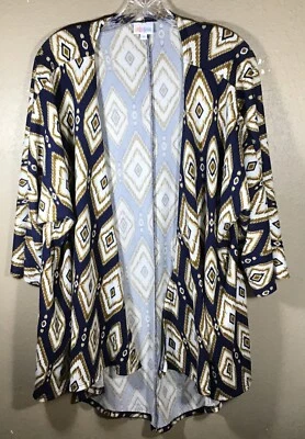 Cárdigan LuLaRoe para mujer talla M azul marino dorado tostado elástico manga 3/4 frente abierto 8-2 Foto 1 de 4