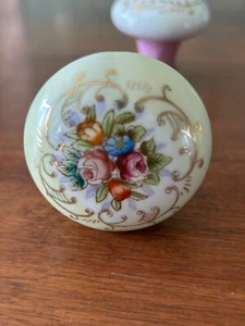 Vintage Hand Painted White and Pink Porcelain Door Knobs - Floral & Gold Design - Picture 1 of 10
