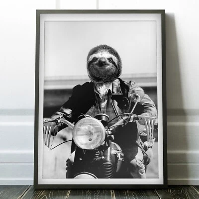 Motociclista perezoso montando una motocicleta - Póster Lienzo Obra de arte Foto 1 de 4