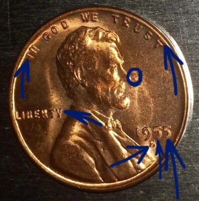 1955/99 S-S Lincoln 1C UNC Errors: DDO-Die Chips-Struck Through-S Close to Nose - Image 1 of 4