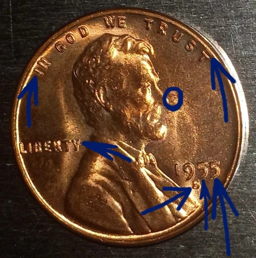 1955/99 S-S Lincoln 1C UNC Errors: DDO-Die Chips-Struck Through-S Close to Nose - Image 1 of 4