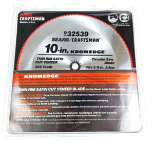 Craftsman Kromedge 10" Satin Cut Vaneer Chrome Nickel Saw Blade 200 T 932539 USA - Picture 1 of 4