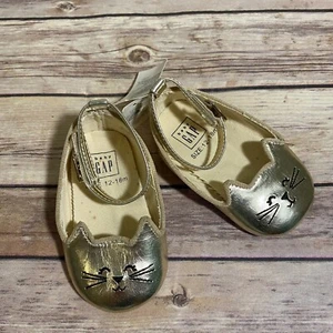 Baby Gap Kitty Shoes Flats Sz 12 18 Months Gold Cat Kitten  Mary Janes New - Picture 1 of 6