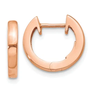 10K Solid Rose Gold Round Huggie Small Hoop Earrings - Picture 1 of 5